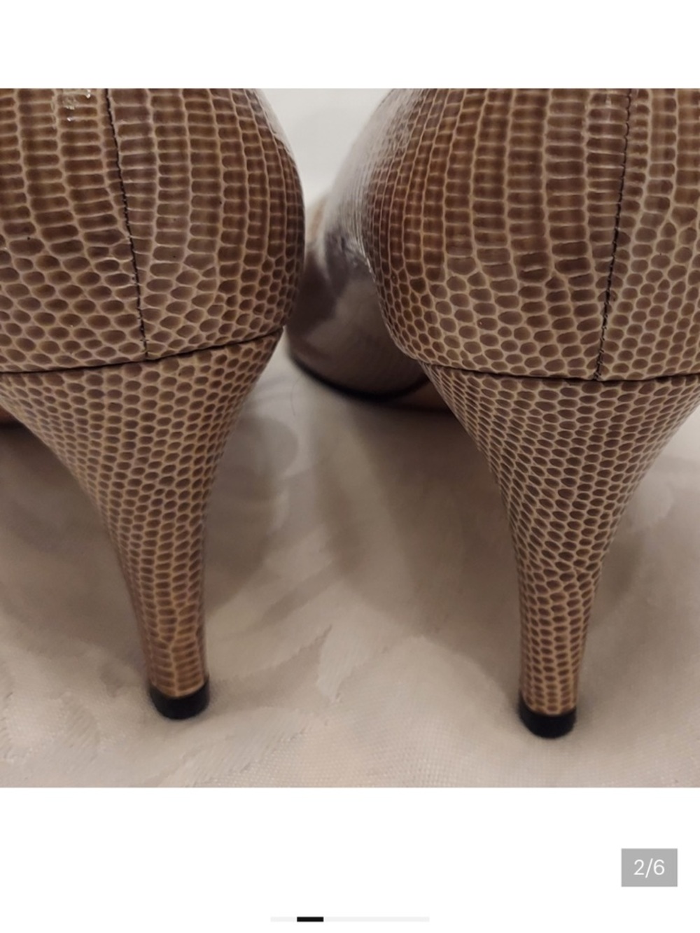 Stuart Weitzman Taupe Lizard-Embossed Peep-Toe Pumps - Picture 2 of 6